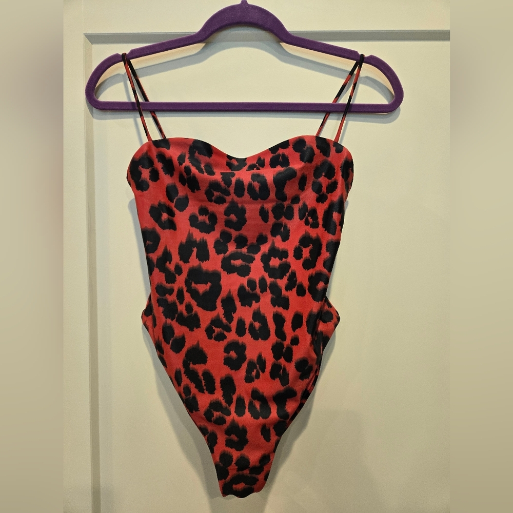 Buddy Love Leopard Print Red and Black One Piece Swimsuit